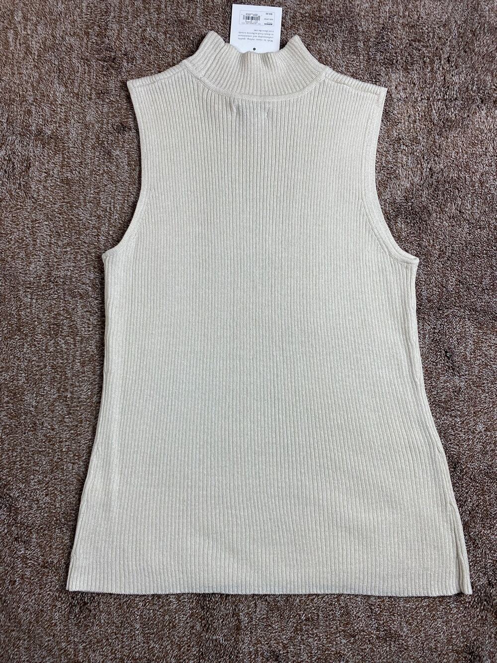 Croft & Barrow NWT Women M Cream Ribbed Knit Sleeveless Turtleneck Sweater Top